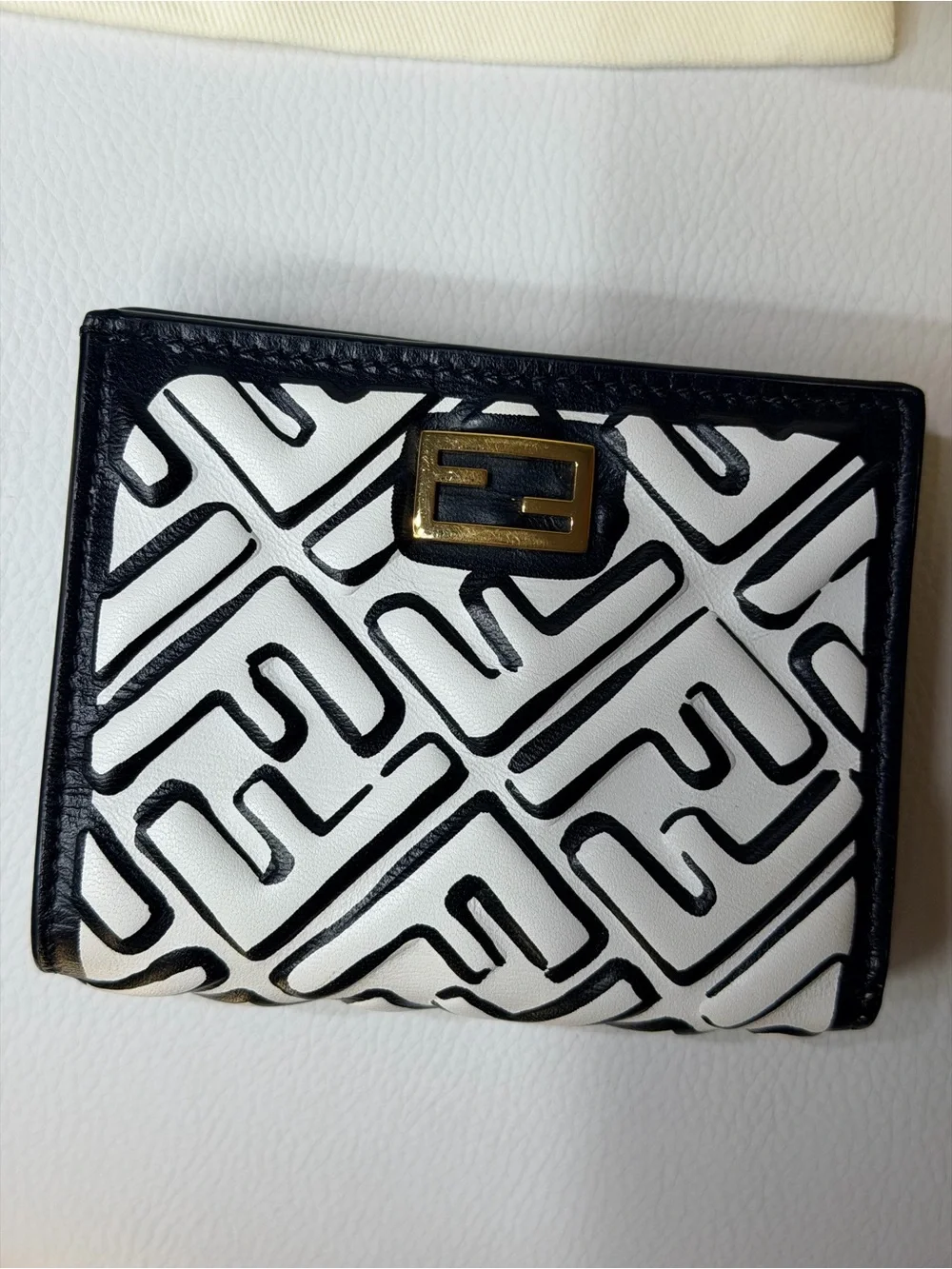 Discontinued Fendi Black & White FF Monogram Logo Leather Bifold Wallet Trendy